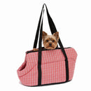 Sac de transport à carreaux pour petit chien, corail, chien dans le sac