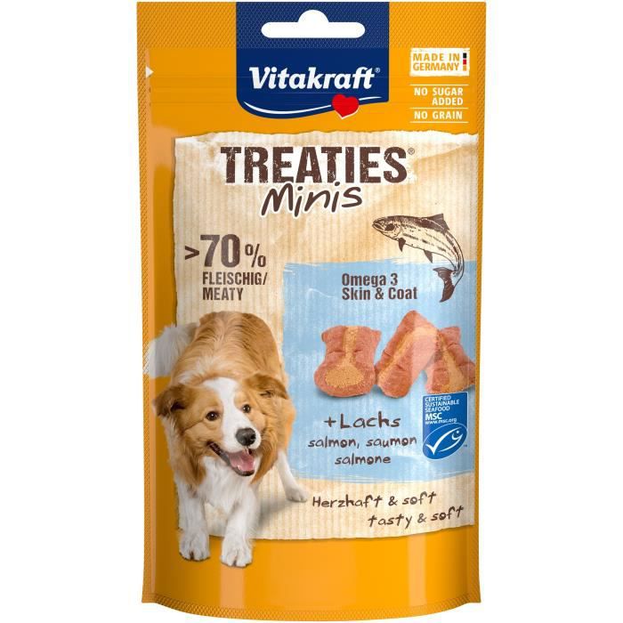 VITAKRAFT Treaties Mini Friandise pour chien au Saumon + Oméga 3 - Lot de 8 sachets de 48g