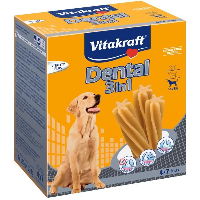 VITAKRAFT Multipack Dental 3 en 1 pour chien - Lot de 4 paquets