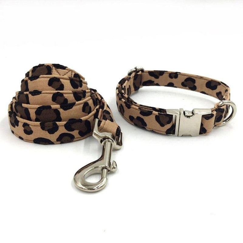 Ensemble longe & collier nœud papillon Léopard pour chien